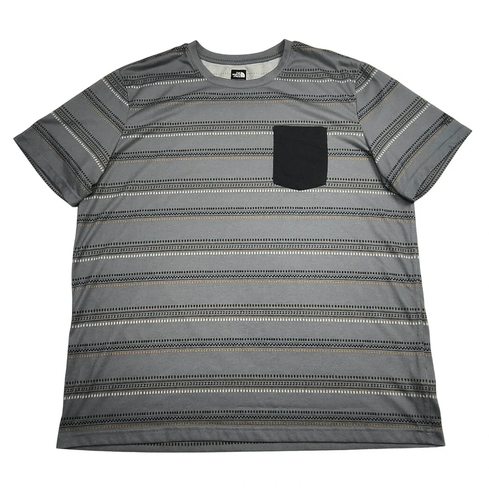 The North‎ Face Men's XXL Gray Striped FlashDry Pocket T-Shirt Short Sleeve Tee